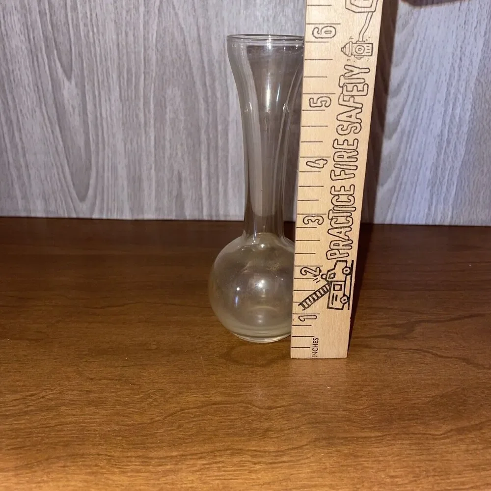 Vtg Clear Glass 6 Inch Bud Vase Cloudy Bottom Unbranded